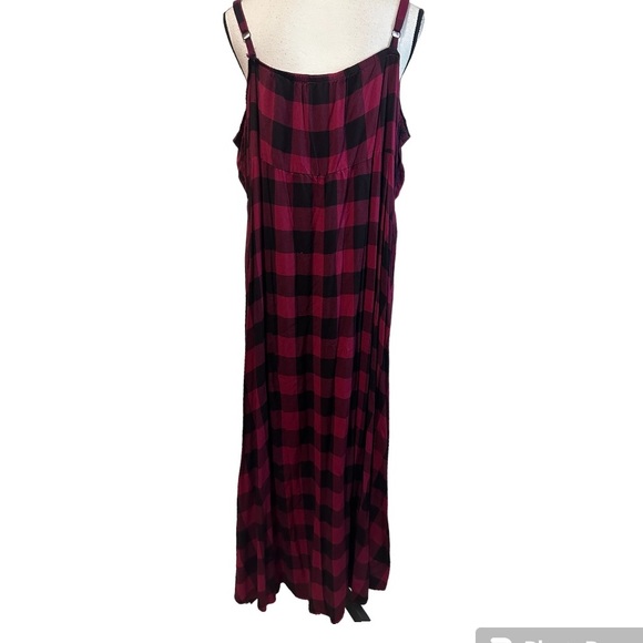 Torrid Burgundy Blaek Gingham Plaid Challis High Low Maxi Dress Sz 4 - Picture 10 of 16